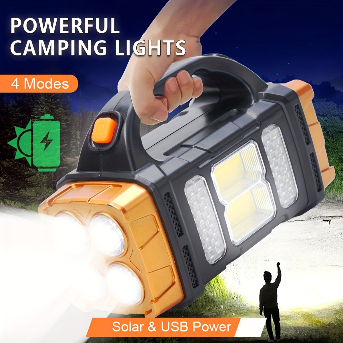 Hunting Fishing Outdoor - مصباح يدوي LED شمسي عالي الطاقة